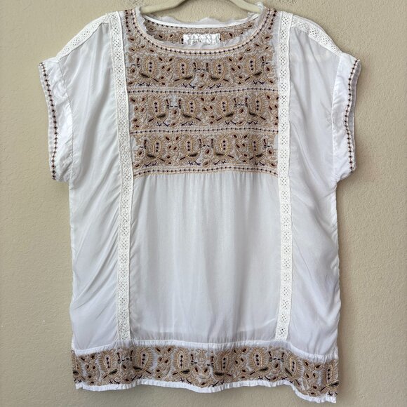 Johnny Was Tops - Johnny Was Biya Bird Embroidered Boho Blouse Top